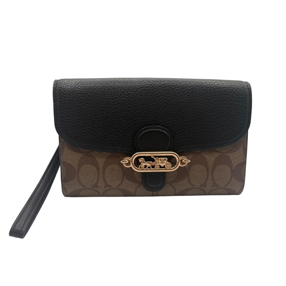 Coach Jade Medium Envelope Wallet Womens‎ OS Brown Black Crossbody Chain